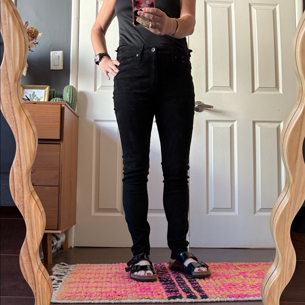 Rag & Bone Suede Lamb Leather Jet Black Skinny Pants